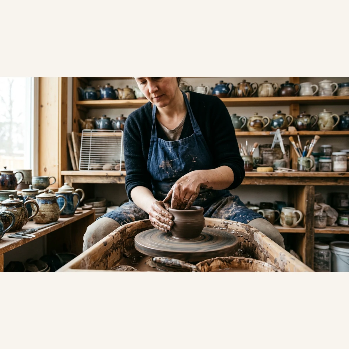 Stoneware craft inspiration with teapot form and wheel motif