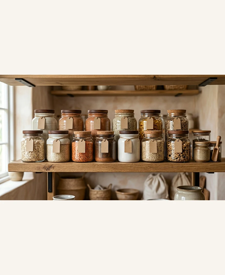 Pantry with stoneware storage jars