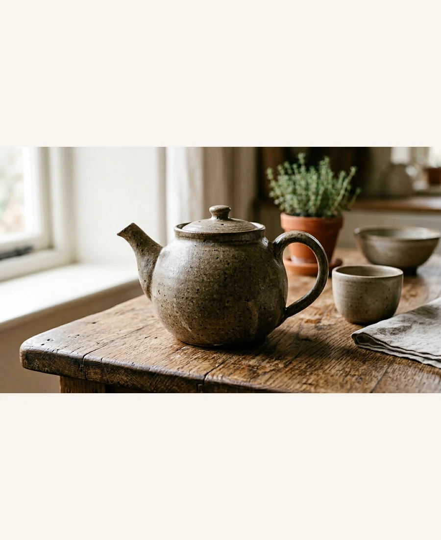 Farmhouse stoneware teapot with generous handle