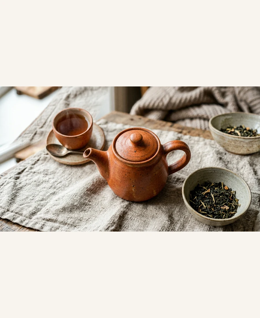 Compact two-cup stoneware teapot for daily brewing