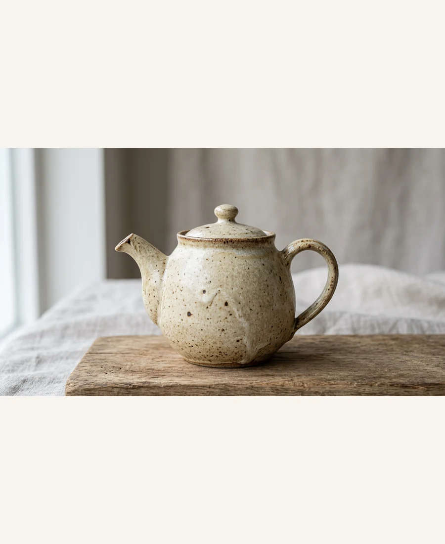Outlet stoneware teapot with artisan glaze variation
